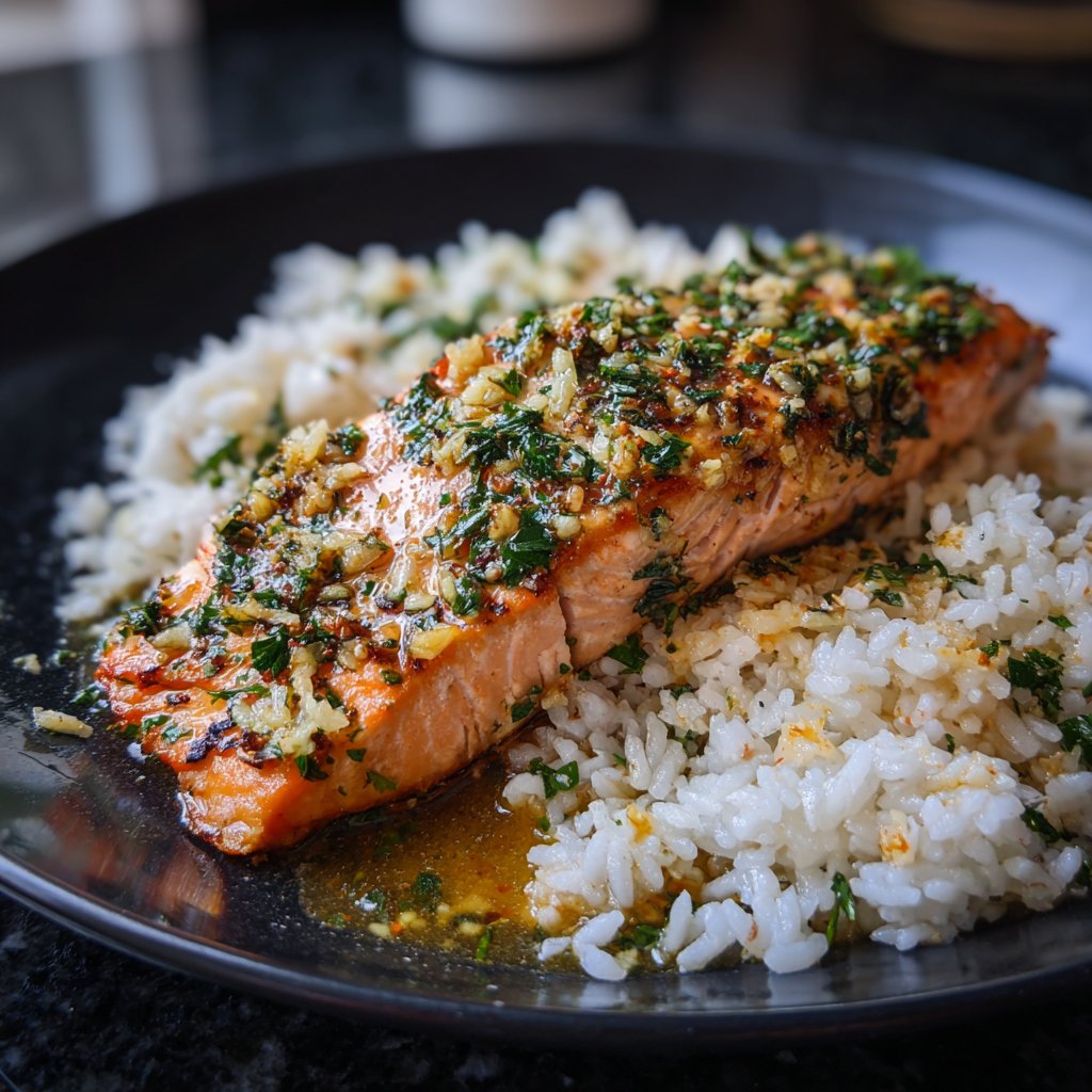 Garlic Butter Salmon with Rice